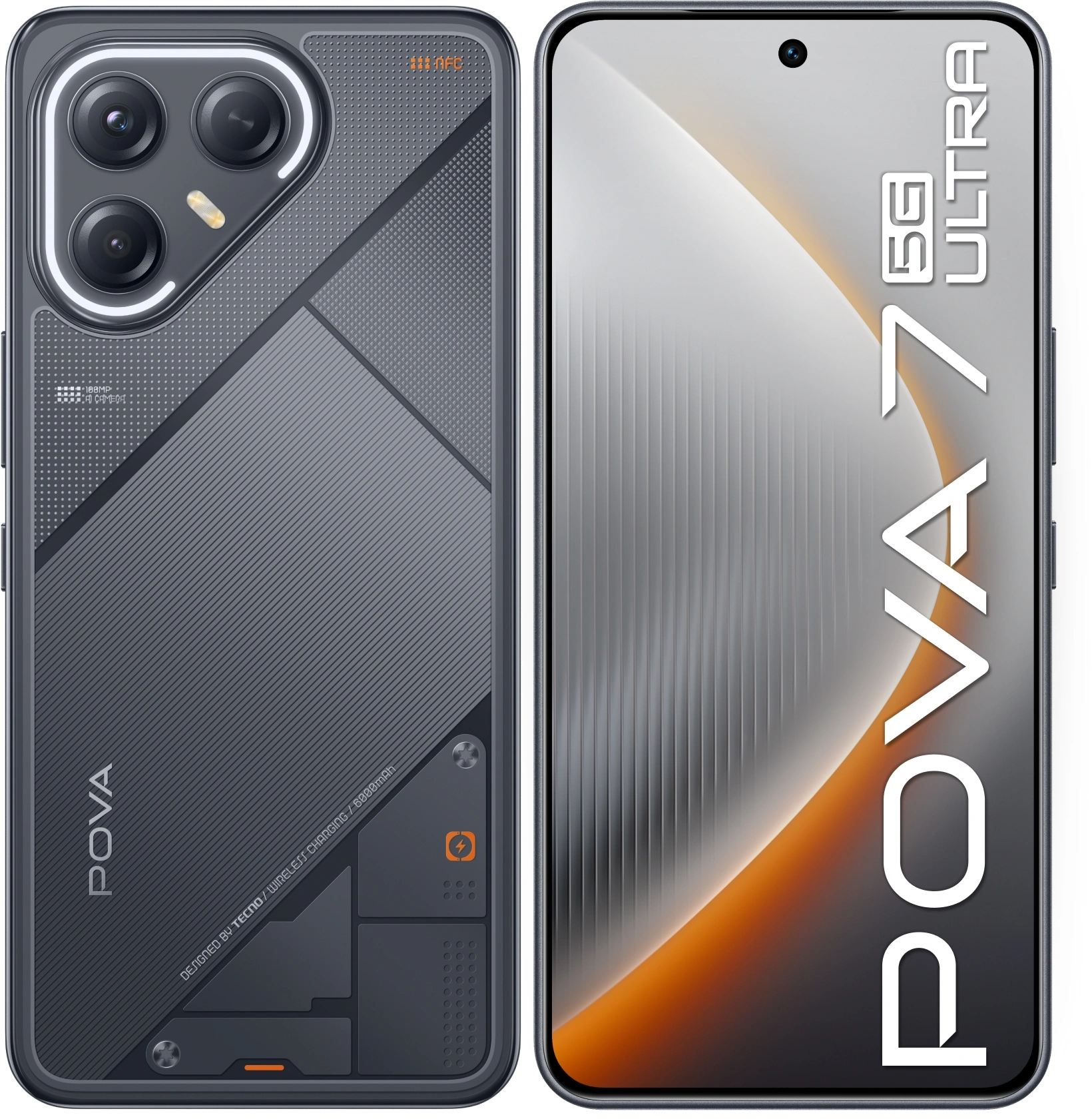 Смартфон Tecno Pova 7 Ultra 5G 256Gb 8Gb черный моноблок 3G 4G 2Sim 6.67" 1260x2800 Android 15 108Mpix 802.11 a/b/g/n/ac/ax NFC GPS GSM900/1800 Protect