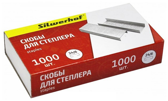 Скобы для степлера 24/6 Silwerhof оцинкованные кор.карт. (упак.:1000шт.)