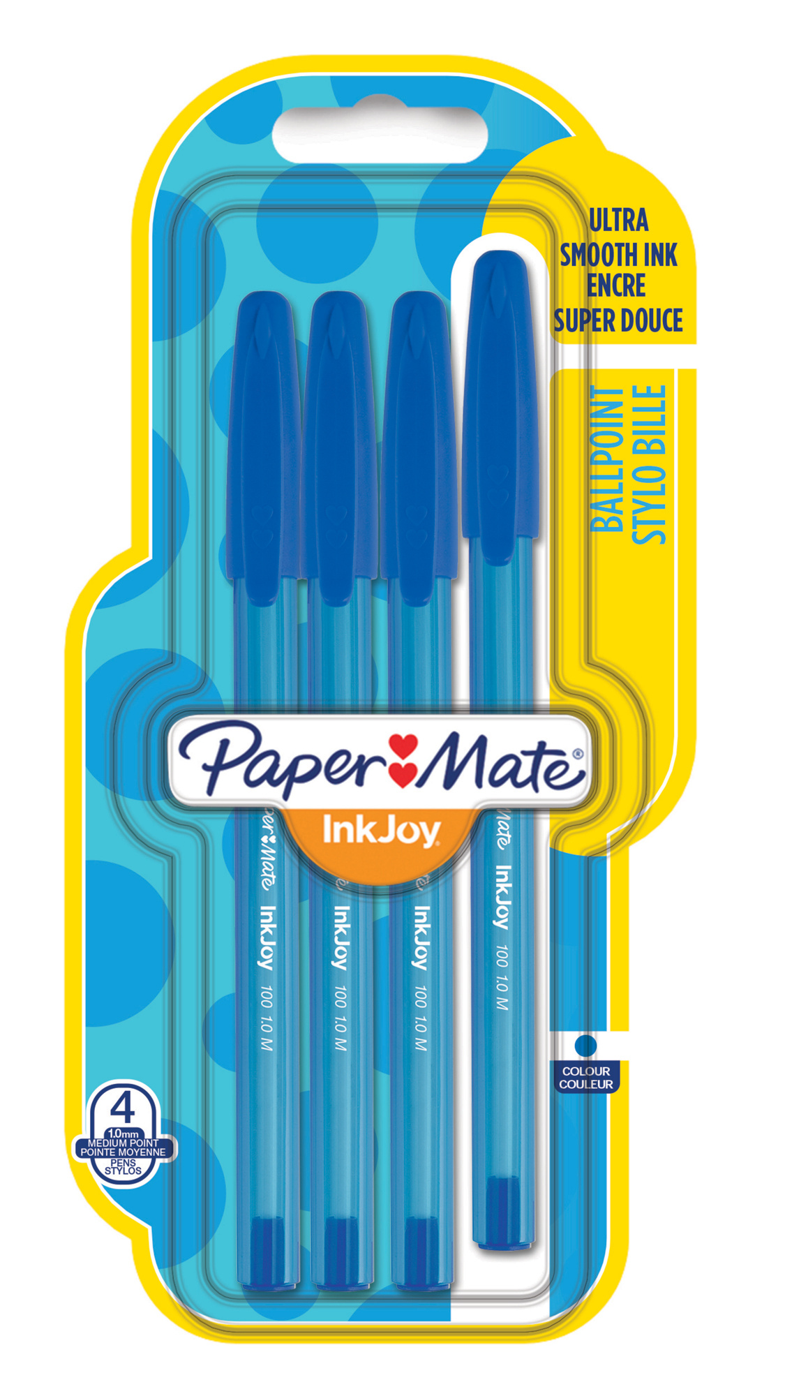Набор ручек шариков. Paper Mate InkJoy 100 (1956711) синий d=0.5мм син. черн. блистер 1стерж. линия 0.3мм треугол. 1цв. 4 ручки