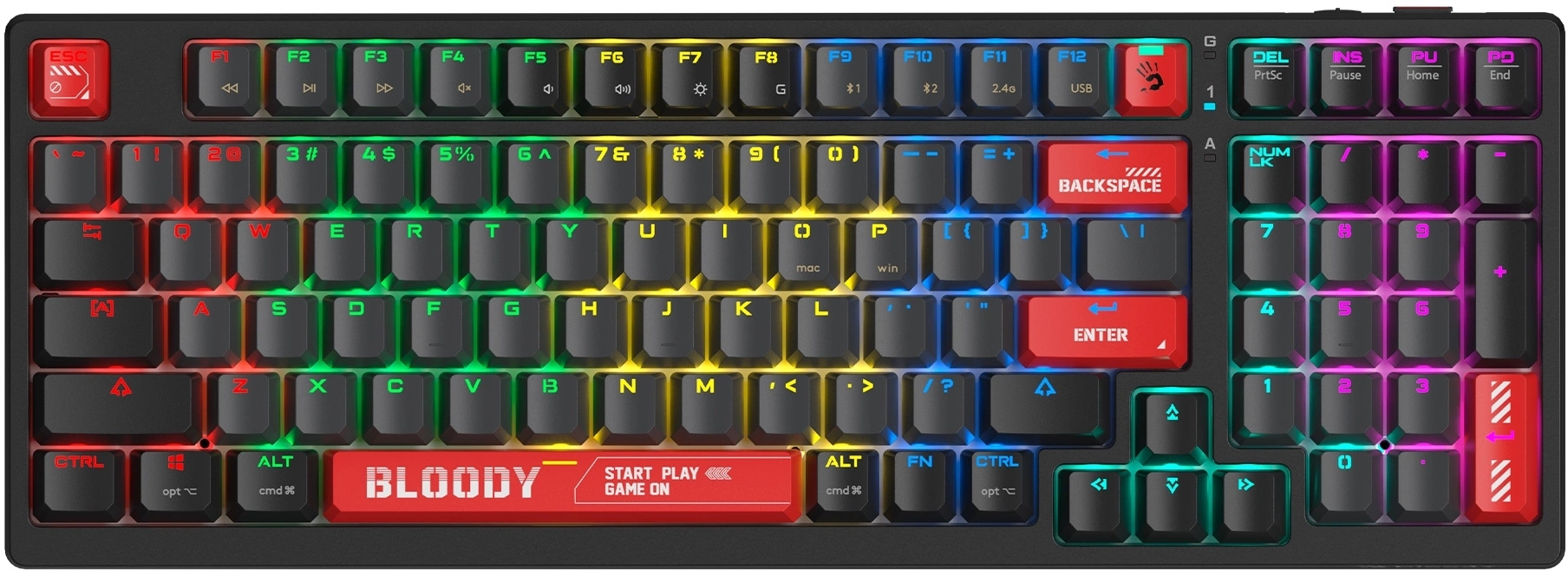 Клавиатура A4Tech WS98 механическая черный USB беспроводная BT/Radio for gamer LED
