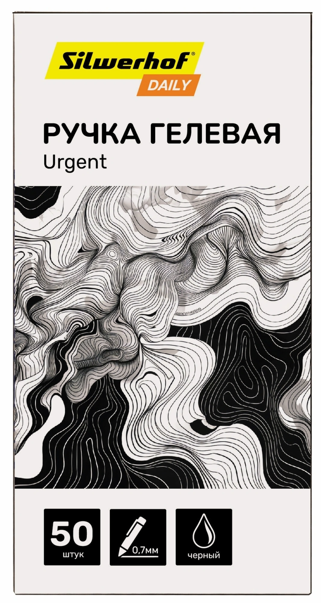 Ручка гелев. Silwerhof Daily Urgent d=0.7мм черн. черн. кор.карт. сменный стержень линия 0.5мм резин. манжета