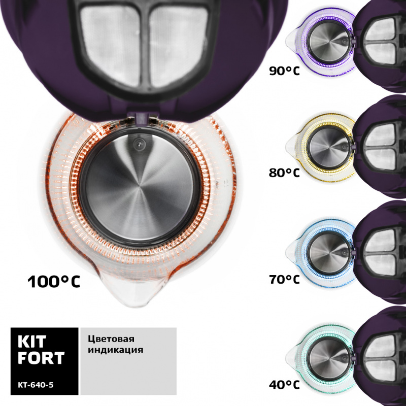 Чайник электрический Kitfort КТ-640-5 1.7л. 2200Вт ежевичный корпус: стекло/пластик
