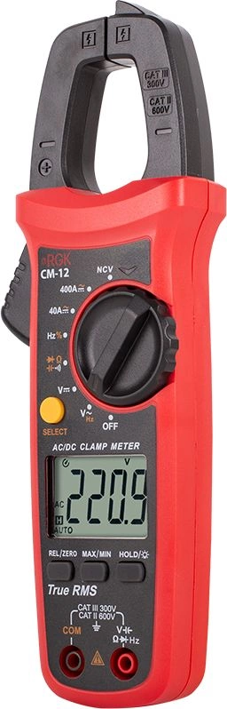 Клещи токоизмерительные RGK CM-12 цифр. измер.ток:переменный/постоянный красный/черный (776479)