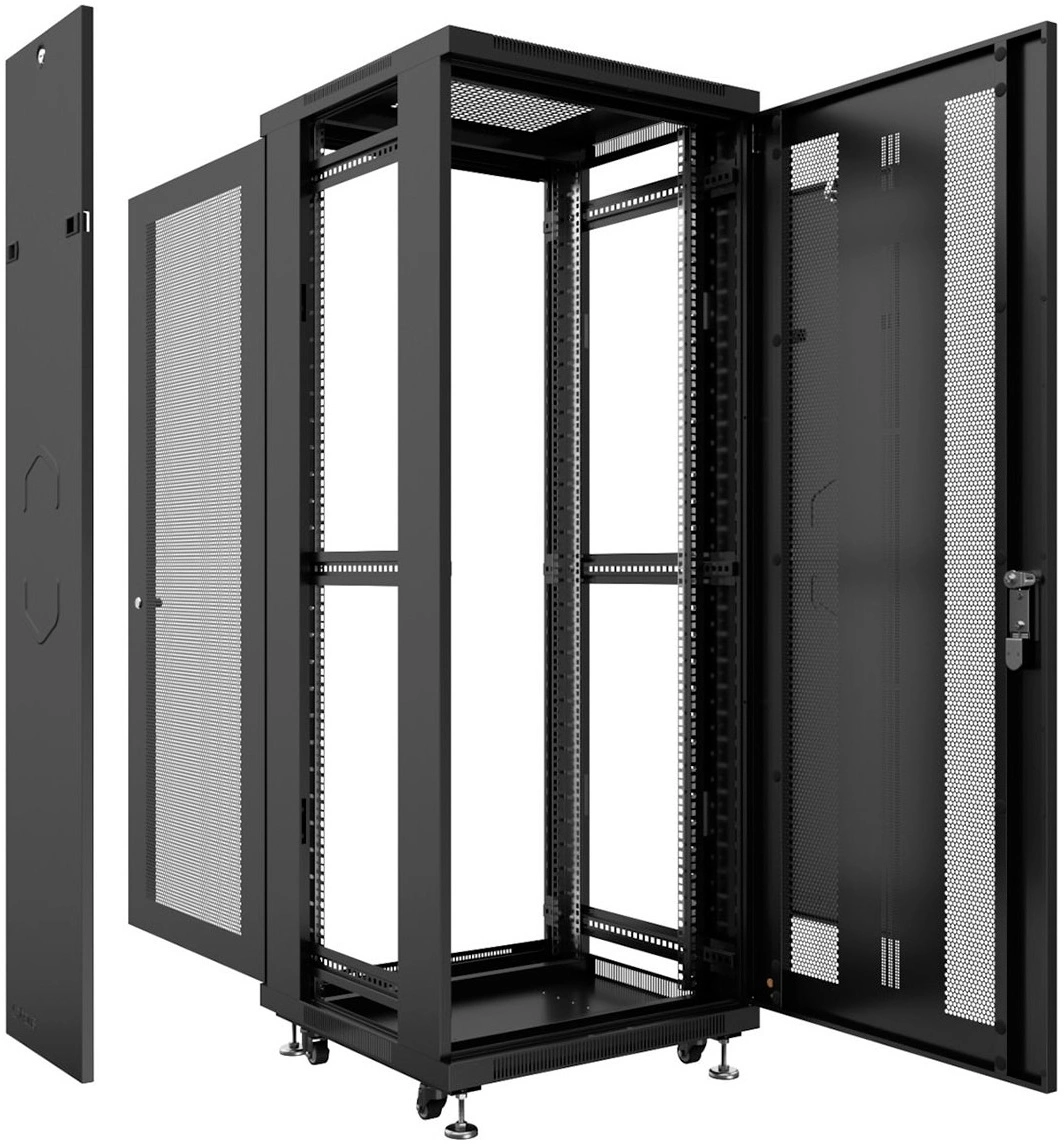 Шкаф серверный Cabeus (ND-05C-42U60/100-BK) напольный 42U 600x1000мм пер.дв.металл.перф. металл 800кг черный 900мм 108.3кг 220град. 2055мм 20 сталь