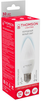 Лампа светодиодная Thomson TH-B2359 6Вт цок.:E27 свеча 220B св.свеч.бел.хол. Candle (упак.:1шт) - купить недорого с доставкой в интернет-магазине