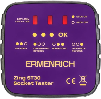 Тестер розеток Ermenrich Zing ST30 фиолетовый (83818) - купить недорого с доставкой в интернет-магазине