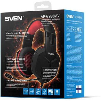 Наушники с микрофоном Sven AP-G988MV черный/красный 2.2м накладные оголовье (SV-014797) - купить недорого с доставкой в интернет-магазине