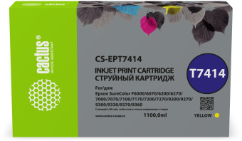 Картридж струйный Cactus CS-EPT7414 T7414 желтый (1100мл) для Epson SureColor SC-F6000/6200/7000 - купить недорого с доставкой в интернет-магазине