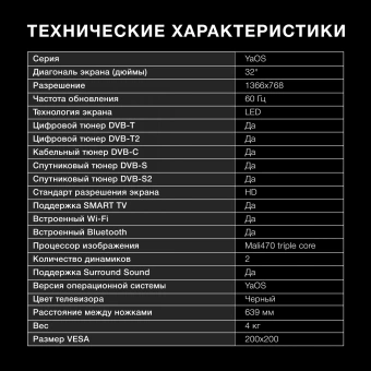 Телевизор LED Hyundai 32" H-LED32BS5003 Яндекс.ТВ Frameless черный HD 60Hz DVB-T DVB-T2 DVB-C DVB-S DVB-S2 USB WiFi Smart TV - купить недорого с доставкой в интернет-магазине