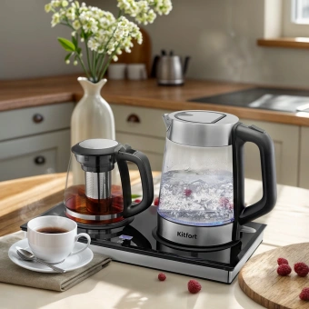 Чайный набор Kitfort КТ-6776 1.8л. 2200Вт черный/нержавеющая сталь корпус: Металл/стекло/пластик - купить недорого с доставкой в интернет-магазине