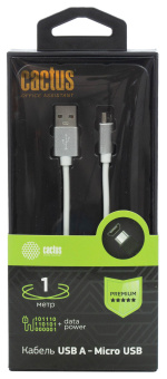 Кабель Cactus CS-USB.A.USB.MICRO-1 USB Type-C (m)-micro USB (m) 1м белый блистер - купить недорого с доставкой в интернет-магазине