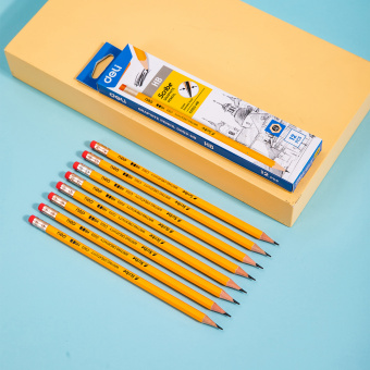 Карандаш ч/г Deli EC003-HB Scribe HB шестигран. тополь желтый карт.кор. (12шт) ластик - купить недорого с доставкой в интернет-магазине