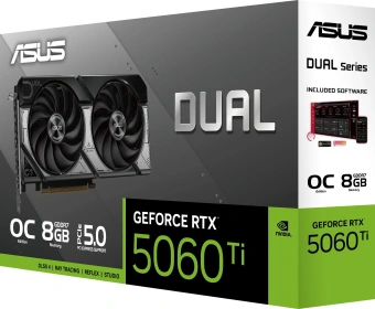 Видеокарта Asus PCI-E 4.0 DUAL-RTX5060TI-O8G NVIDIA GeForce RTX 5060TI 8Gb 128bit GDDR7 2602/28000 HDMIx1 DPx3 HDCP Ret - купить недорого с доставкой в интернет-магазине