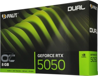 Видеокарта Palit PCI-E 5.0 PA-RTX5050 DUAL OC NVIDIA GeForce RTX 5050 8Gb 128bit GDDR6 2317/20000 HDMIx1 DPx3 HDCP Ret - купить недорого с доставкой в интернет-магазине