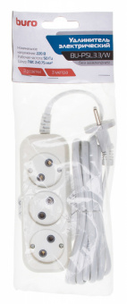 Сетевой удлинитель Buro BU-PSL3.3/W 3м (3 розетки) белый (пакет ПЭ) - купить недорого с доставкой в интернет-магазине
