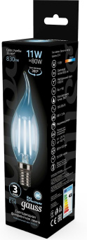 Лампа филам. Gauss Filament 11Вт цок.:E14 свеча на ветру 220B 4100K св.свеч.бел.ней. CF35 (упак.:1шт) (104801211) - купить недорого с доставкой в интернет-магазине