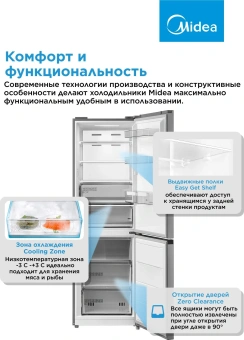 Холодильник Midea MDRB469MGF46I 2-хкамерн. нержавеющая сталь мат. - купить недорого с доставкой в интернет-магазине