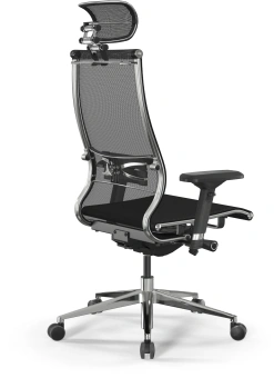 Кресло Метта Samurai S-3 черный сиденье черный сетка с подголов. крестов. металл хром - купить недорого с доставкой в интернет-магазине