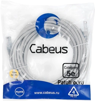 Патч-корд Cabeus PC-UTP-RJ45-CAT.5E-15M-LSZH U/UTP RJ-45 вил.-вилка RJ-45 кат.5E 15м серый LSZH - купить недорого с доставкой в интернет-магазине