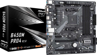 Материнская плата Asrock B450M PRO4 R2.0 Soc-AM4 AMD B450 4xDDR4 mATX AC`97 8ch(7.1) GbLAN RAID+VGA+DVI+HDMI - купить недорого с доставкой в интернет-магазине