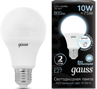 Лампа светодиодная Gauss 102502210-M 10Вт цок.:E27 груша 220B 4100K св.свеч.бел.нейт. A60 (упак.:1шт) - купить недорого с доставкой в интернет-магазине