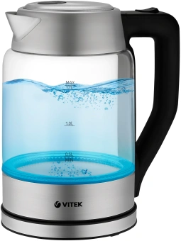 Чайник электрический Vitek VT-7043 1.7л. 2200Вт прозрачный/черный корпус: стекло - купить недорого с доставкой в интернет-магазине