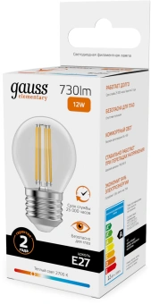 Лампа филам. Gauss Filament 12Вт цок.:E27 шар 220B св.свеч.бел.теп. (упак.:10шт) (52212) - купить недорого с доставкой в интернет-магазине