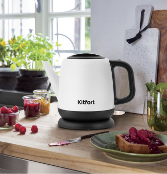 Чайник электрический Kitfort KT-6112 1л. 1630Вт белый/черный корпус: металл/пластик (КТ-6112) - купить недорого с доставкой в интернет-магазине