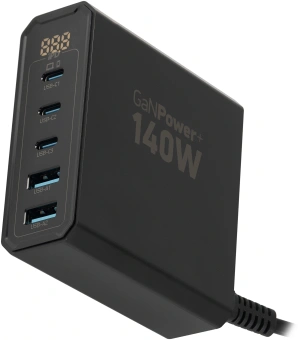 Настольное зар./устр. Digma Pro DPW10A 140W 5A (PD+QC) 3хUSB-C/2xUSB-A универсальное черный (DPW1A4G024BK) - купить недорого с доставкой в интернет-магазине