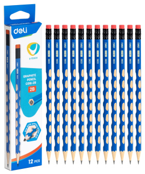 Карандаш ч/г Deli EC016-2B U-Touch 2B трехгран. (12шт) ластик - купить недорого с доставкой в интернет-магазине