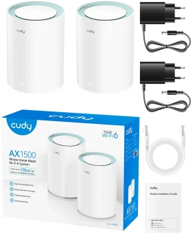 Бесшовный Mesh роутер Cudy M1500 (M1500(2-PACK)) AX1500 10/100/1000BASE-TX (упак.:2шт) - купить недорого с доставкой в интернет-магазине