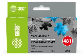 Картридж струйный Cactus CS-CLI481XXLC CLI-481XLC голубой (13мл) для Canon Pixma TR7540/TR8540/TS6140/TS8140 с чипом - купить недорого с доставкой в интернет-магазине