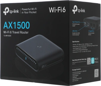Роутер беспроводной TP-Link TL-WR1502X AX1500 10/100/1000BASE-TX/4G ready черный - купить недорого с доставкой в интернет-магазине