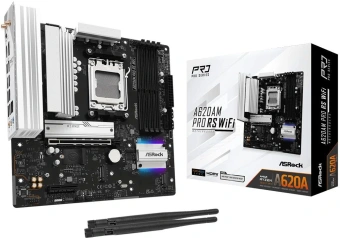 Материнская плата Asrock A620AM Pro RS WiFi Socket AM5 AMD A620A 4xDDR5 mATX AC`97 8ch(7.1) 2.5Gg RAID+HDMI+DP - купить недорого с доставкой в интернет-магазине