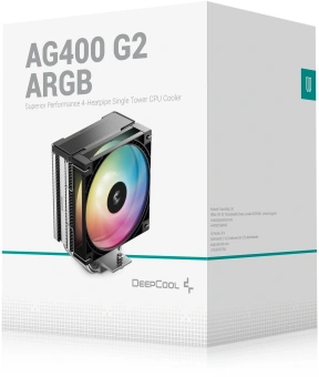 Устройство охлаждения(кулер) Deepcool AG400 G2 ARGB Soc-AM5/AM4/1200/1700/1851 серебристый/черный 4-pin 30.93dB Al+Cu 230W 641gr Ret (R-AG400-BKAMMG2-G) - купить недорого с доставкой в интернет-магазине