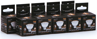 Лампа светодиодная Gauss Black 7Вт цок.:GU5.3 рефлек. 220B св.свеч.бел.теп. MR16 (упак.:10шт) (101505107) - купить недорого с доставкой в интернет-магазине