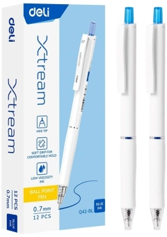 Ручка шариков. автоматическая Deli Xtream EQ42-BL белый/белый d=0.7мм син. черн. кругл. резин. манжета - купить недорого с доставкой в интернет-магазине