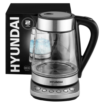 Чайник электрический Hyundai HYK-G3026 1.7л. 2200Вт серебристый/черный корпус: стекло/металл/пластик - купить недорого с доставкой в интернет-магазине