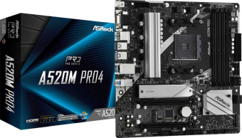 Материнская плата Asrock A520M PRO4 Soc-AM4 AMD A520 4xDDR4 mATX AC`97 8ch(7.1) GbLAN RAID+VGA+HDMI+DP - купить недорого с доставкой в интернет-магазине