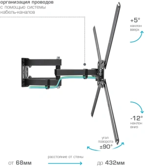 Кронштейн для телевизора Kromax CORBEL-9 титан 32"-75" макс.55кг настенный поворот и наклон - купить недорого с доставкой в интернет-магазине