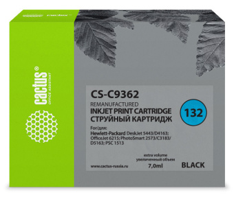 Картридж струйный Cactus CS-C9362 №132 черный (7мл) для HP DJ 5443/D4163/DJ 6215/PS 2573/C3183/D5163/PSC 1513 - купить недорого с доставкой в интернет-магазине