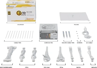 Блок питания Seasonic ATX 750W Core GX-750 White 80+ gold (20+4pin) APFC 120mm fan 6xSATA Cab Manag RTL - купить недорого с доставкой в интернет-магазине