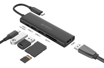 Разветвитель USB-C A4Tech DST-60C 2порт. серый - купить недорого с доставкой в интернет-магазине