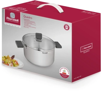 Кастрюля Rondell Quadro RDS-1597 5.1л. d=24см (с крышкой) стальной - цена, купить или заказать с доставкой в интернет-магазине Кастрюля Rondell Quadro RDS-1597 5.1л. d=24см (с крышкой) стальной - купить недорого с доставкой в интернет-магазине