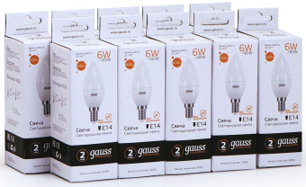 Лампа светодиодная Gauss Elementary 6Вт цок.:E14 свеча 220B св.свеч.бел.теп. C37 (упак.:10шт) (33116) - купить недорого с доставкой в интернет-магазине