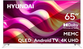 Телевизор QLED Hyundai 65" H-LED65QBU7500 Android TV Frameless черный/серебристый 4K Ultra HD 60Hz DVB-T DVB-T2 DVB-C DVB-S DVB-S2 USB WiFi Smart TV - купить недорого с доставкой в интернет-магазине