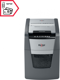 Шредер Rexel Optimum AutoFeed 100X черный с автоподачей (секр.P-4) фрагменты 100лист. 34лтр. скрепки скобы пл.карты - купить недорого с доставкой в интернет-магазине