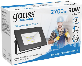 Прожектор уличный Gauss Elementary 613100330 светодиодный 30Вт корп.алюм.черный - купить недорого с доставкой в интернет-магазине