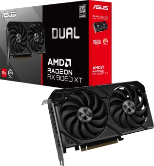 Видеокарта Asus PCI-E 5.0 DUAL-RX9060XT-16G AMD Radeon RX 9060XT 16Gb 128bit GDDR6 2620/20000 HDMIx1 DPx2 HDCP Ret - купить недорого с доставкой в интернет-магазине