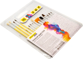 Набор кистей Silwerhof Color (наб.15шт) пон.кр.№1,2,3,4,5/плос.№1/2, 1/4, 4/кр.№3,5/плоск.№1/2, 4, 8/синт.веер.№4 - купить недорого с доставкой в интернет-магазине